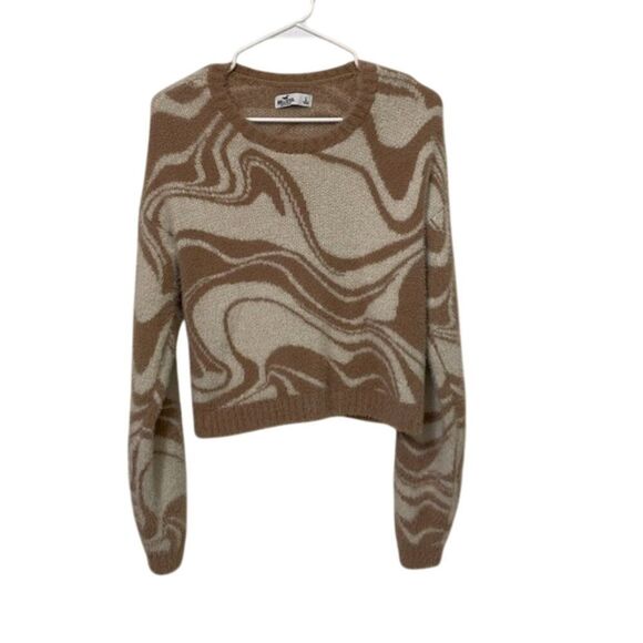 Hollister Cream and Brown Marbled Crew Neck Sweater Womens Size Large - Picture 1 of 11